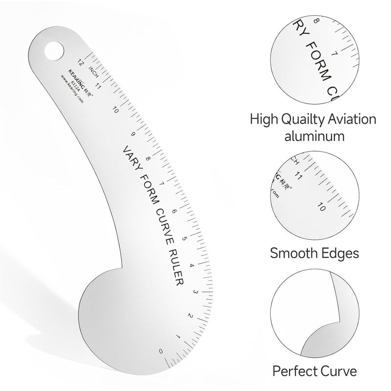 KEARING Vary Form Curve Ruler 12“ French Curve Ruler for Pattern Making, Aviation Aluminum Hip Curve Ruler for Measuring Sewing - Image 4